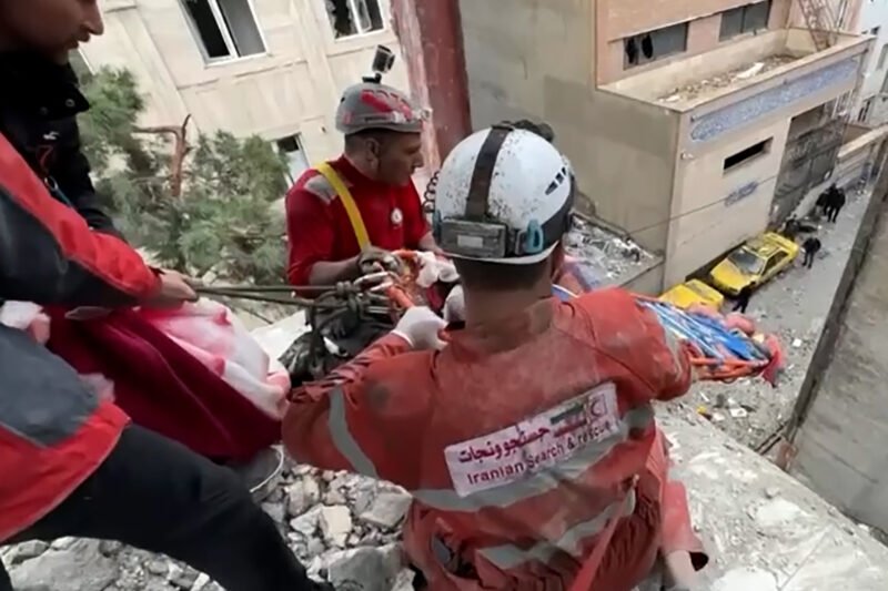 First responders rescue man from Tehran building hit by air strike | US-Israel war on Iran