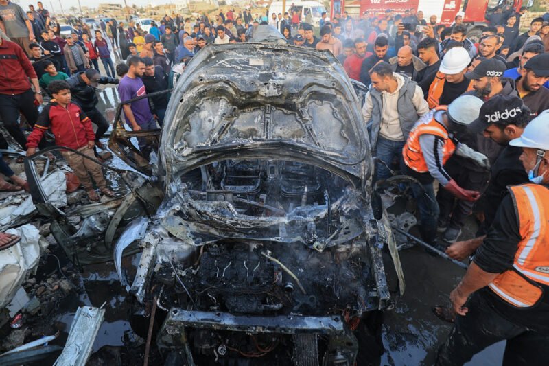 Vehicle engulfed in flames after Israeli drone strike in central Gaza | Gaza